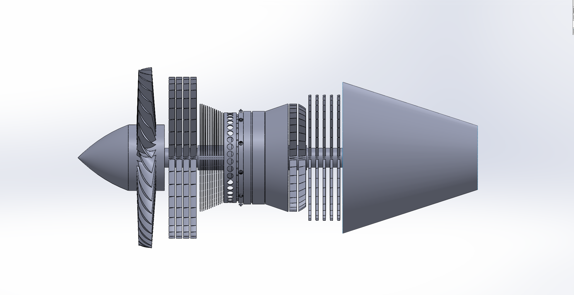 3D render of the CF6-80C2 turbofan engine, right side view
